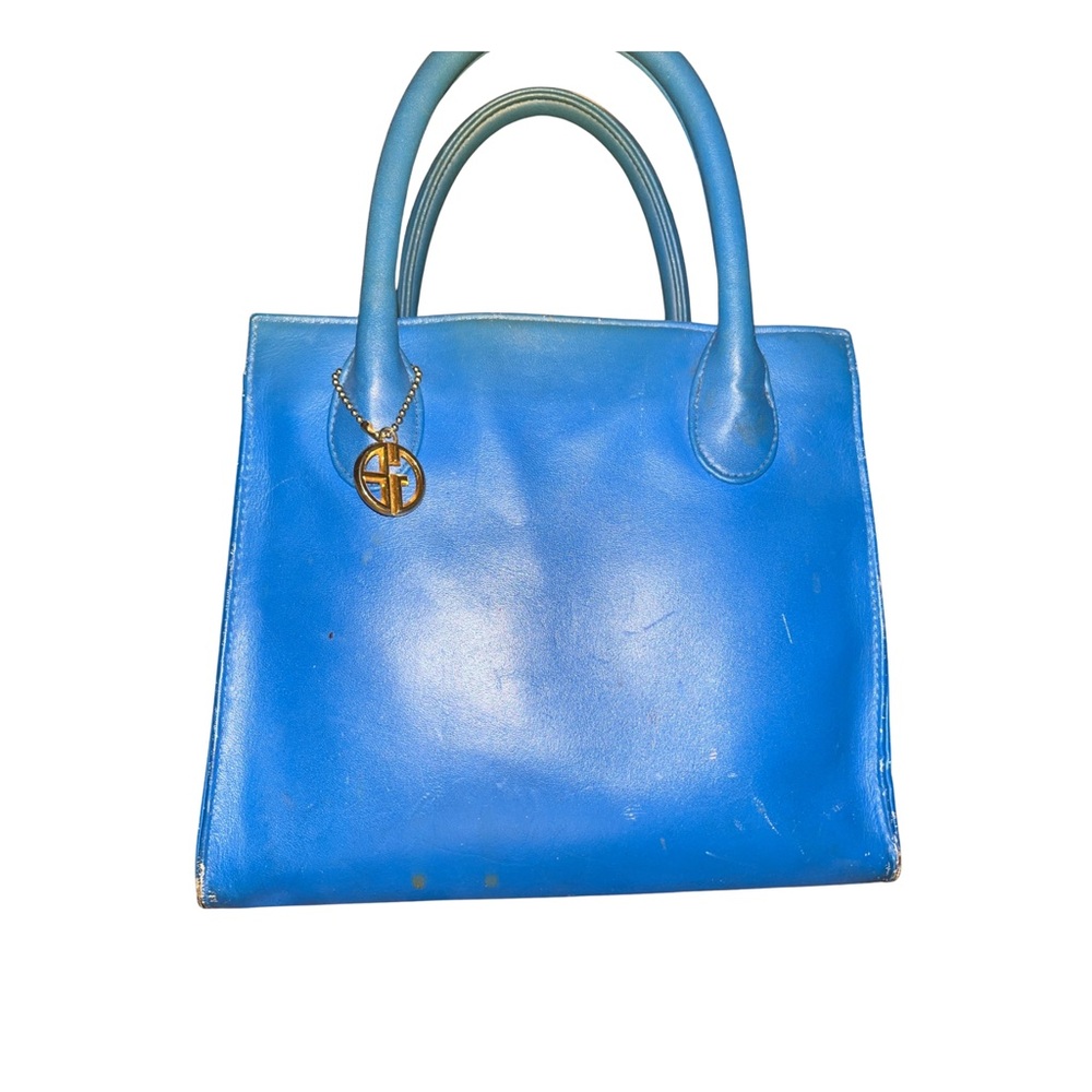 Giani Bernini Blue Leather Tote Bag Small Shoulder Purse Handbag Organizer